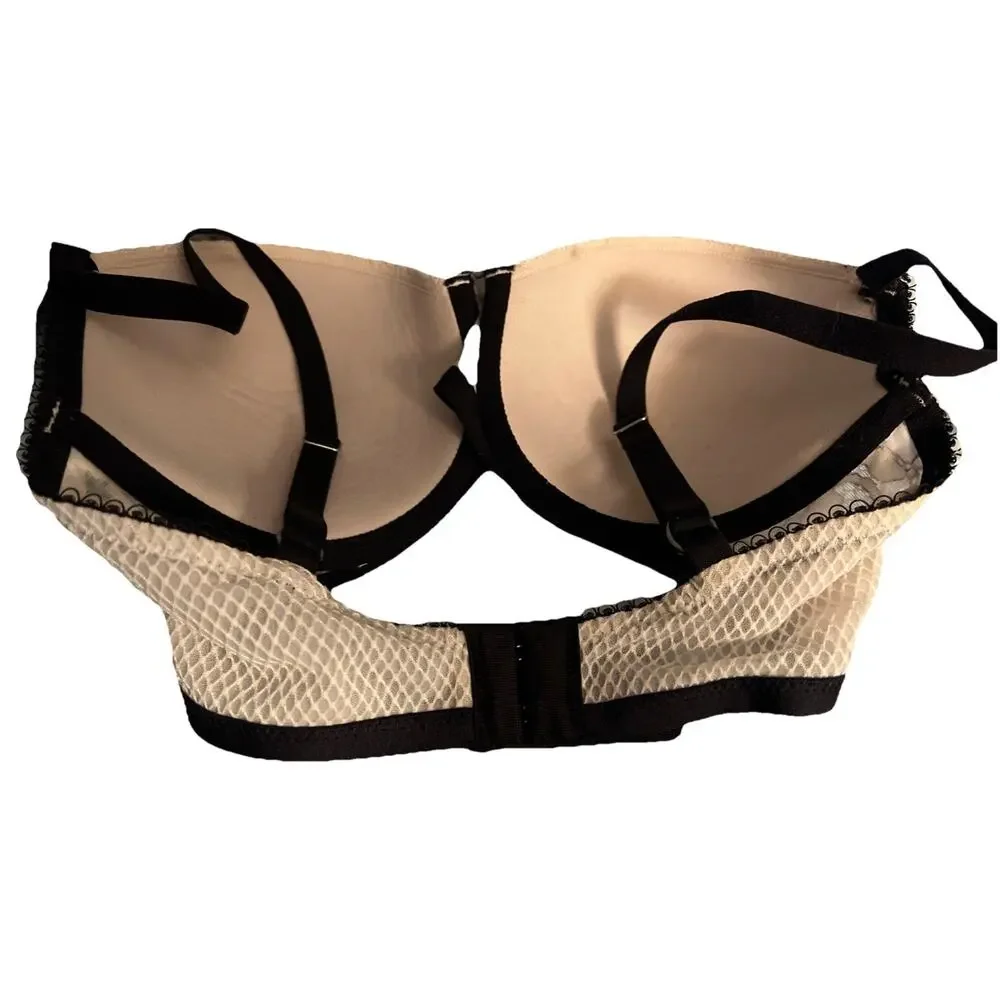 Victoria’s Secret Dream Angels Bra 32DD Lined Demi Black Ivory Bling